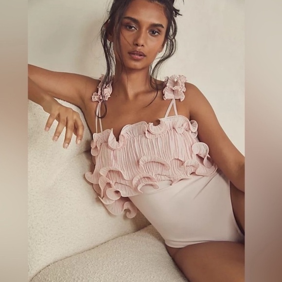 Free People Other - Free‎ People Pink Ruffled Bodysuit